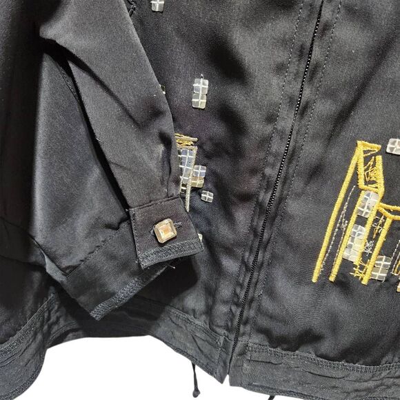 Mureli black jacket cityscape Embellished embroidered full zip Large - Picture 4 of 8